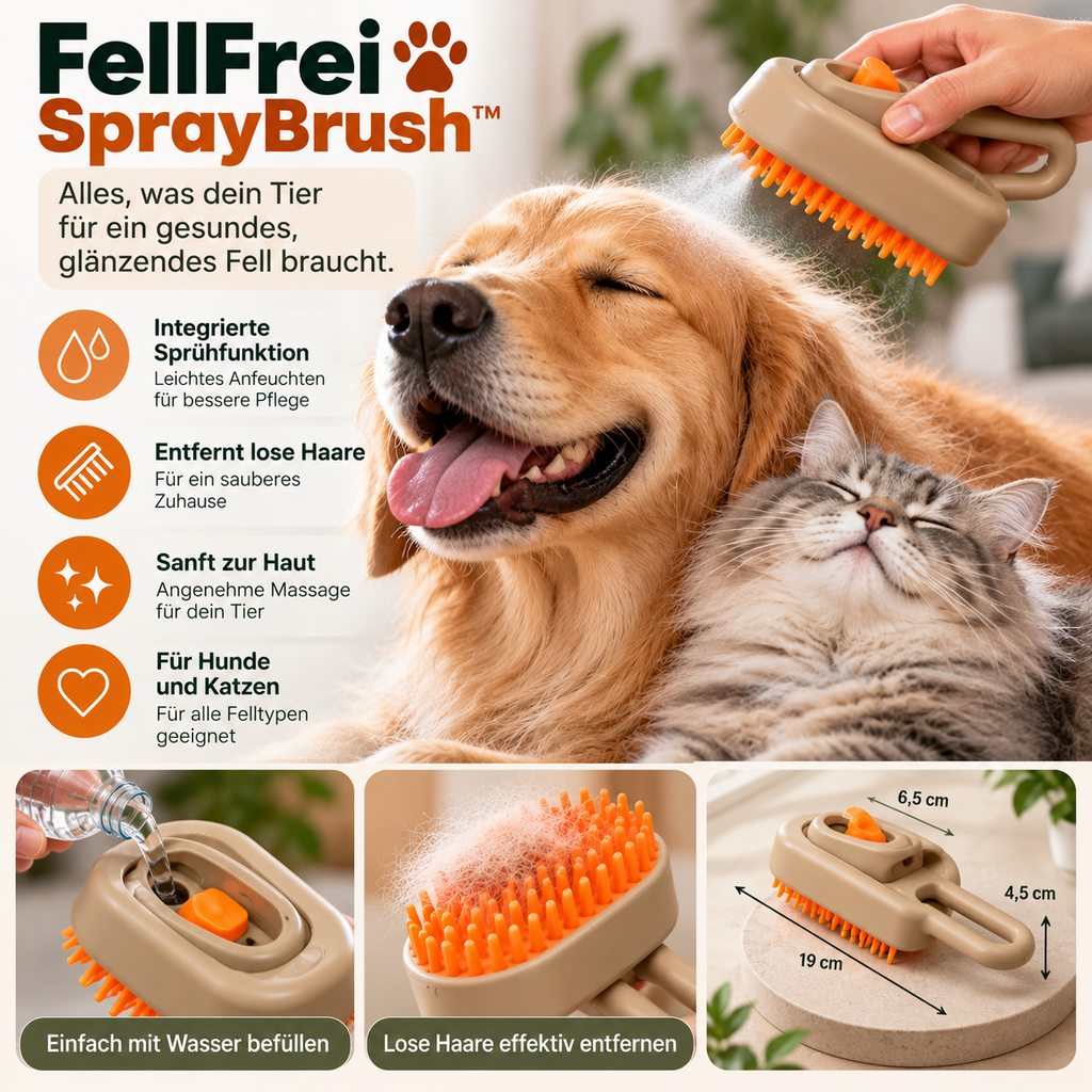 FellFrei SprayBrush™ – Tierhaarbürste mit Sprühfunktion